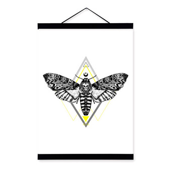 Moth Graphic Ancient Indian Animal Black White A4 Wooden Framed Canvas Painting Wall Art Prints Picture Poster Scroll Home Decor
