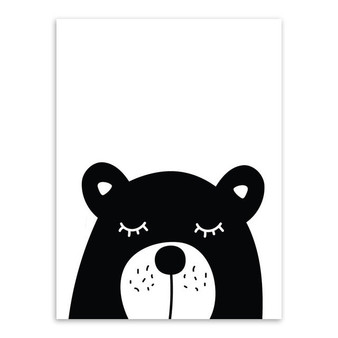 Black White Kawaii Animal Bear Rabbit Poster A4 Nordic Baby Kids Room Wall Art Print Pictures Home Deco Canvas Painting No Frame