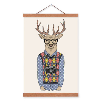 Travel Deer Modern Fashion Gentleman Animal Portrait Camera Hipster A4 Framed Canvas Painting Wall Art Print Picture Poster Deco