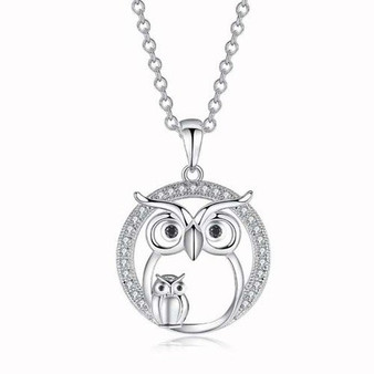 Night Fashion Owl With Baby Owl Pendant Necklace: Hutzell