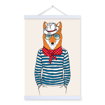 Fox Face Modern Fashion Gentleman Animal Portrait Hipster Framed Canvas Painting Wall Art Print Picture Poster Scroll Home Decor