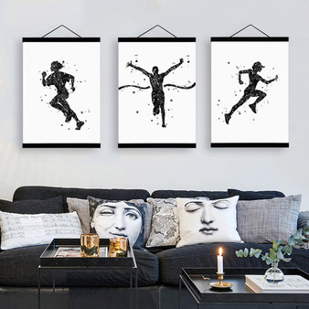 Modern Watercolor Abstract Sports Girl Running Wooden Framed Canvas Paintings Home Decor Wall Art Print Pictures Poster Scroll