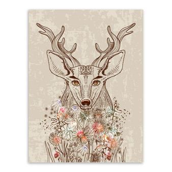Nordic Vintage Retro Animals Deer Forest Flower A4 Art Print Poster Wall Picture Living Room Canvas Painting Home Decor No Frame