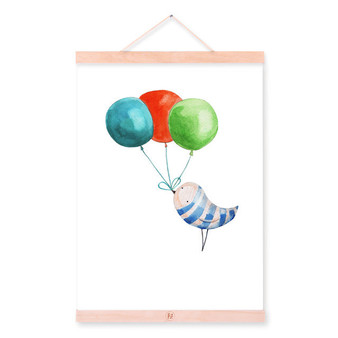 Watercolor Balloon Hippie Animal Cat Dog Wooden Framed Poster Kids Room Wall Art Picture Print Home Decor Canvas Painting Scroll
