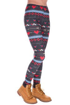 Snowflake Hearts Printed Women Slim Fit Legging Workout Trousers Casual Pants Leggings
