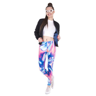 Women Leggings Neon Blue Pink Printing Leggins Fitness Legging Sexy High Waist