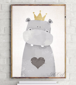 Cartoon Cute Hippo Canvas Art Print Painting Poster,  Wall Picture for Home Decoration, Wall Art Decor FA400-1