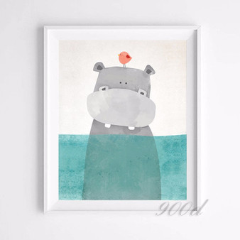 Cartoon Cute Hippo Canvas Art Print Painting Poster,  Wall Picture for Home Decoration,  Wall Decor FA400-2