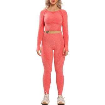 Women New Seamless Yoga Set Gym Clothing Fitness Leggings+Cropped Shirts Sport Suit Women Long Sleeve Tracksuit Active Wear