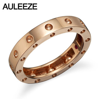 Fine Jewelry Natural Ruby Engagement Rings For Women 10K Solid Rose Gold Wedding Band Hole Tension Set Matchings Band