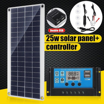 New 25W Dual USB 12V Solar Panel with Car Charger + 10/20/30/40A USB Solar Charger Controller for Outdoor Camping LED Light