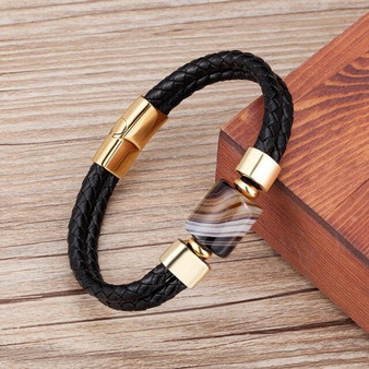 Natural Stone Bracelets for Men Genuine Leather Design Bracelet Jewelry Gift for him