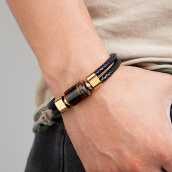 NEW Charm Bracelets for Men Natural Stone & Genuine Leather Design Bracelets