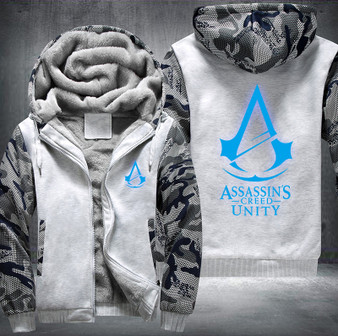 Assassin's Creed Unity Printing Pattern Thicken Fleece Zipper White Camo Hoodies Jacket