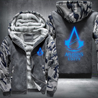 Assassin's Creed Unity Printing Pattern Thicken Fleece Zipper Grey Camo Hoodies Jacket