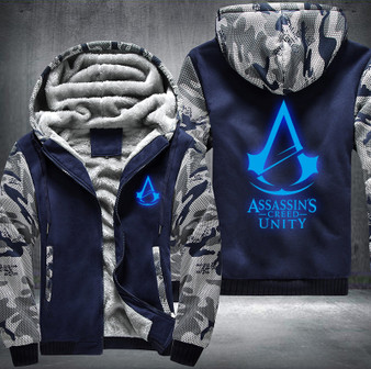 Assassin's Creed Unity Printing Pattern Thicken Fleece Zipper Blue Camo Hoodies Jacket