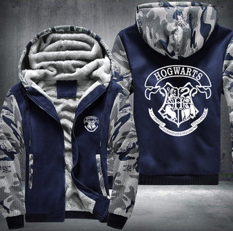 HOGWARTS Printing Pattern Thicken Fleece Zipper Blue Camo Hoodies Jacket