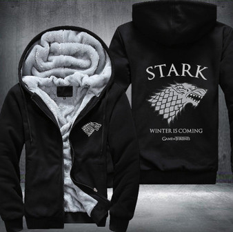 STARK Winter is coming game of thrones Printing Pattern Thicken Fleece Zipper Black Hoodies Jacket