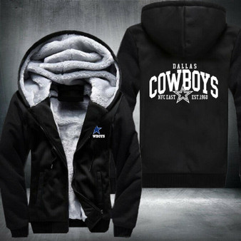 Dallas Cowboys Printing Pattern Thicken Fleece Zipper Black Hoodies Jacket
