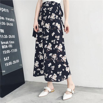 25 Colors  Bohemian High Waist Floral Print Summer Skirts Womens Boho Asymmetrical Chiffon Skirt Maxi Long Skirts