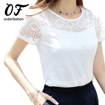 Women Lace Blouse Femme Tops Chiffon Shirt Summer  White Short Sleeve Blusa Feminina Hollow Women Top Shirt Blouse Plus Size