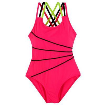 Andzhelika  Swimsuit Girls One Piece Swimwear Solid Bandage Bodysuit Children Beachwear Sports Swim Suit Bathing Suit AK8675