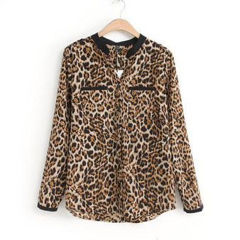 Women Blouse Leopard Print Shirt Long sleeve V -Neck Top Loose Blouses Plus Size Chiffon Shirt Camisa  Clothing