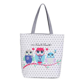 Floral And Owl Printed Canvas Tote Female Casual Beach Bags Large Capacity Women Single Shopping Bag Daily Use Canvas Handbags
