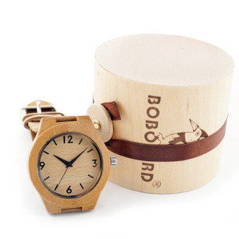 Wood Handmade Item Nature Bamboo Wood Watch for Women Wooden Wristwatch With Genuine Leather Straps Paper Gift Box