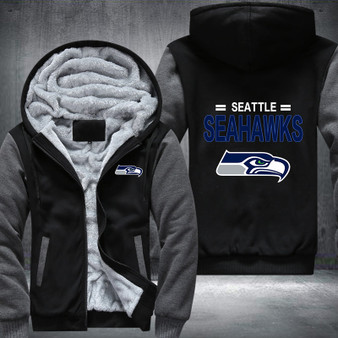Seattle Seahawks Printing Pattern Thicken Fleece Zipper Grey Hoodies Jacket