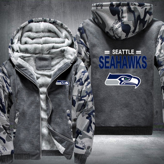 Seattle Seahawks Printing Pattern Thicken Fleece Zipper Grey Camo Hoodies Jacket