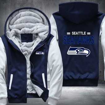Seattle Seahawks Printing Pattern Thicken Fleece Zipper Blue Hoodies Jacket