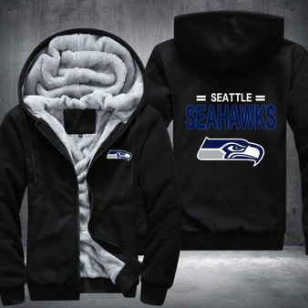 Seattle Seahawks Printing Pattern Thicken Fleece Zipper Black Hoodies Jacket