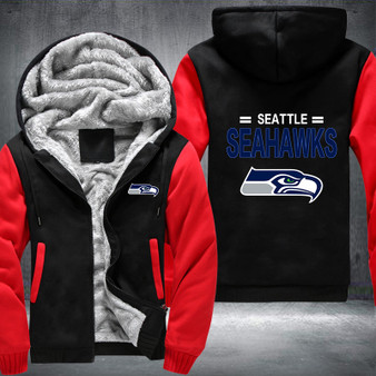 Seattle Seahawks Printing Pattern Thicken Fleece Zipper Black Red Hoodies Jacket