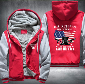 U.S. Veteran I walked the walk Printing Pattern Thicken Fleece Zipper Red Grey Hoodies Jacket