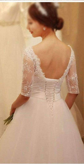 Illusion Half Sleeve Lace Beaded Tulle Wedding Dresses, Vantage Lace Bridal Gown, WD0005