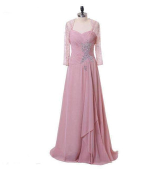 Pink 2019 Mother Of The Bride Dresses A-line Chiffon Beaded With Jacekt Long Mother Dresses For Weddings