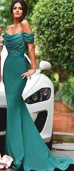 Green 2019 Cheap Bridesmaid Dresses Mermaid Off The Shoulder Sequins Long Wedding Party Dresses For Women