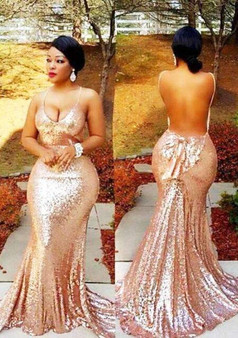 Sexy Long Mermaid Sparkly Sequined Prom Dress Black Girl Backless Prom Dress Party Gown