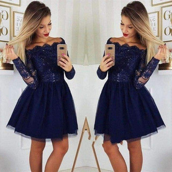 2019 Mini Length Lace Appliques Girls Long Sleeves Homecoming Dresses