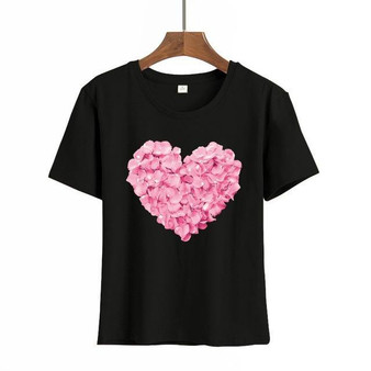 Heart Print T Shirt Women Short Sleeve O Neck Loose Tshirt