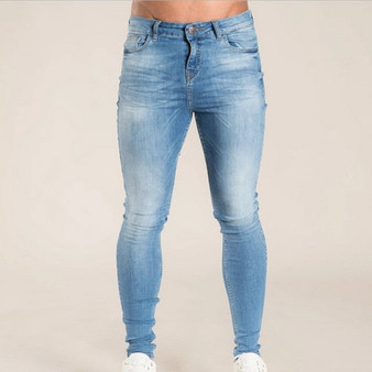 Fashion Washed Denim Pants Hip Hop Jeans Streetwear Casual Full Men Pants Slim Fit Stretch Biker Jeans Male Pencil Denim Trouser