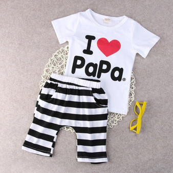 2PCS Toddler Baby Girl Boy T-shirt Tee+Striped Pants Shorts Outfits Kids Cute Comfortable Short Sleeve Clothes