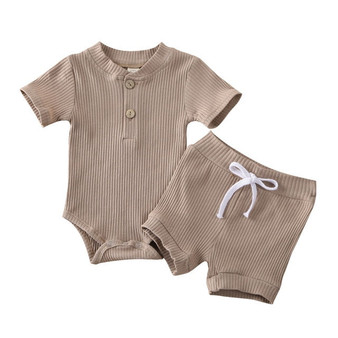 2020 Baby Summer Clothing Newborn Kid Baby Boy Girl Clothes Short Sleeve Bodysuit Shorts Ribbed Solid 2Pcs Outfits Set