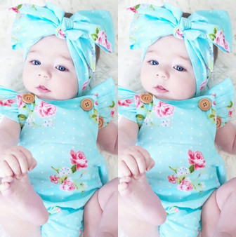 Newborn Baby Girls Floral One-pieces Romper Sunsuit Headband Clothes Set 0-24M
