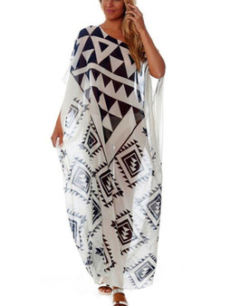 Chiffon black and white triangle positioning printed beach skirt oversized holiday skirt