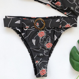 Short-sleeved printed bikini split swimsuit