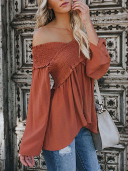 Sexy Off Shoulder Long Sleeves Solid Color Blouse Tops