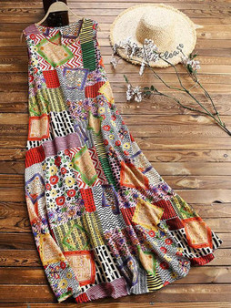 Bohemian Printed Sleeveless Large Swing Long Dress