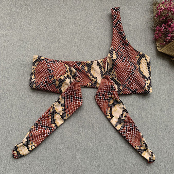 Serpentine Bikini Print One-Shoulder Split Swimsuit